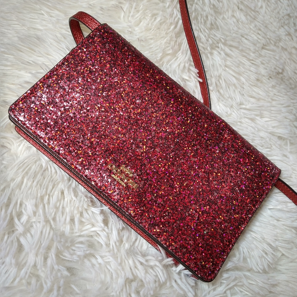 Red glitter coach cross body purse